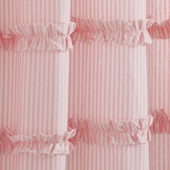 2 Panels Pink Striped Riffle Curtains Cotton - Picture 3 of 7